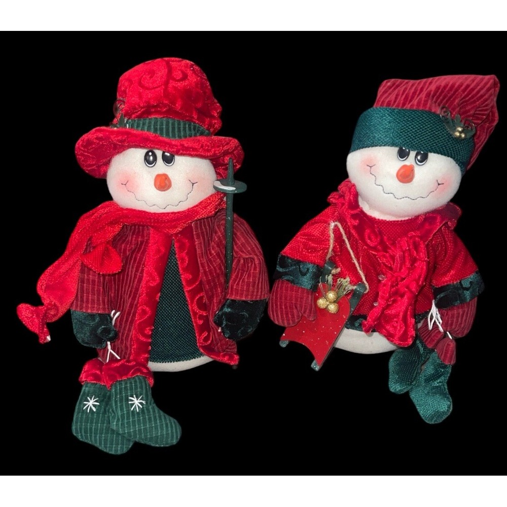 Prime Line Inc. Snowman Snow Woman Set Plush Bead Base Velour Stockings Sled 14" - Picture 3 of 12